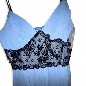 Pearl Georgina Chapman Elegant Maxi Blue Dress with Black Lace Detail
